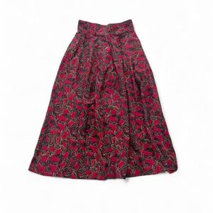 Ellen Tracy Red and Black Leaf A-Line Skirt